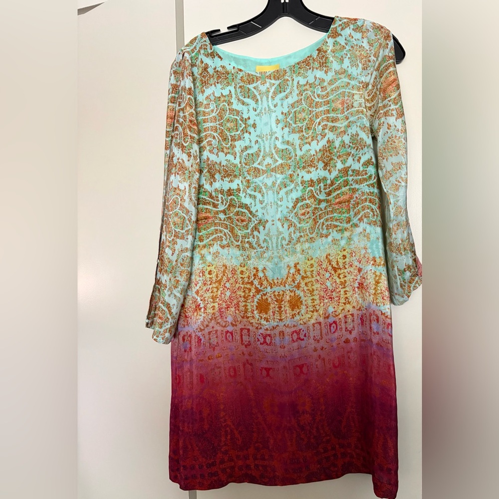 Maeve Turquoise and Red Long Sleeve Dress